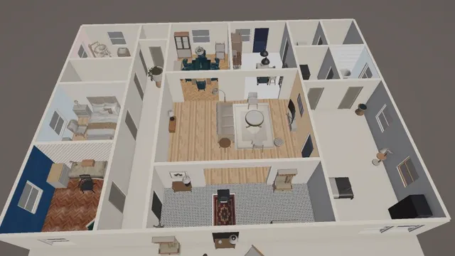 Dollhouse cutaway of the full furnished floor plan