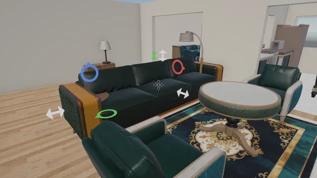 A sofa selected with resize handles around it